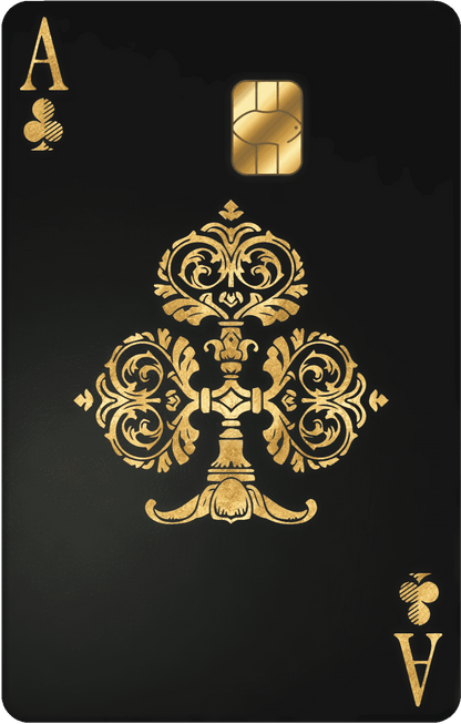 Luxury Ace of Clubs vertical metal card featuring bold artistic detailing