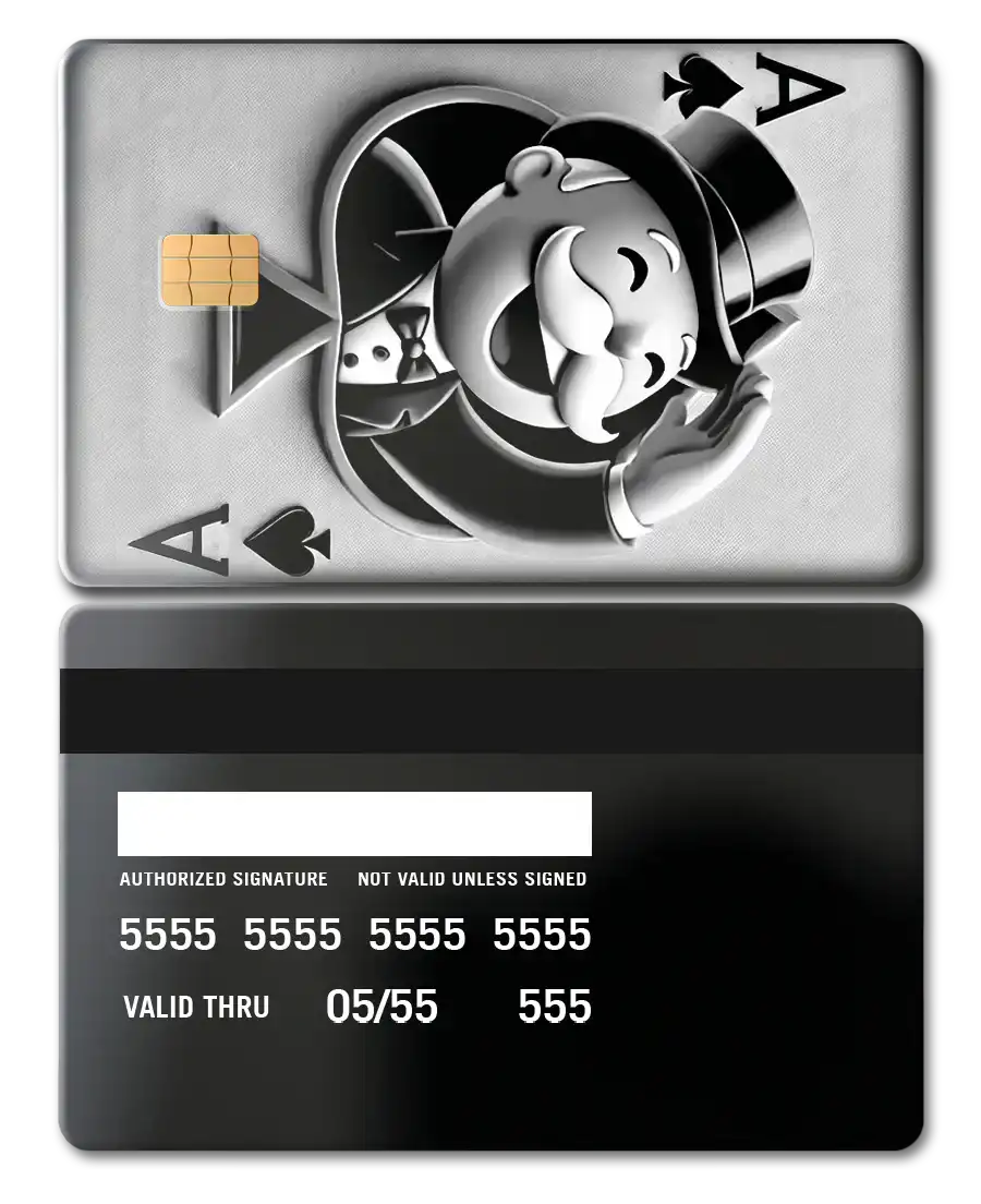 Exclusive Ace Of Monopoly metal card featuring high-end engraved metal card finish for global collectors