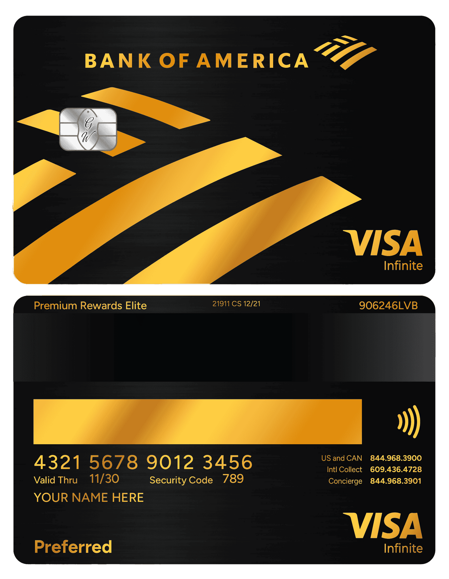 Luxury Bank of America metal card with sophisticated corporate styling