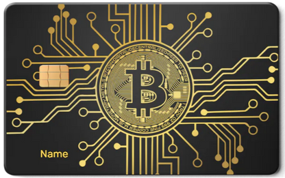 Bitcoin metal card by Gold Wraps, premium stainless steel crypto card in black, gold and mirror