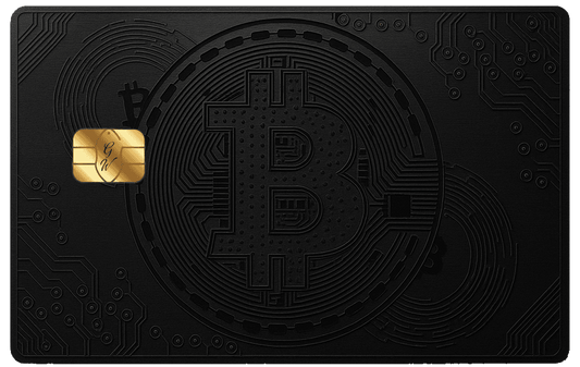 Black Bitcoin metal card by Gold Wraps, premium black stainless steel crypto card