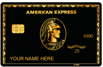 Black Gold AMEX metal card by Gold Wraps, premium black and gold stainless steel luxury card
