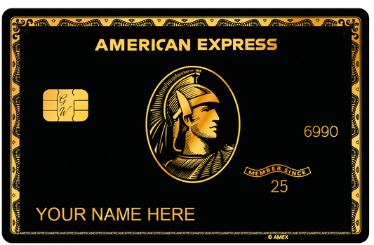 Black Gold AMEX metal card by Gold Wraps, premium black and gold stainless steel luxury card
