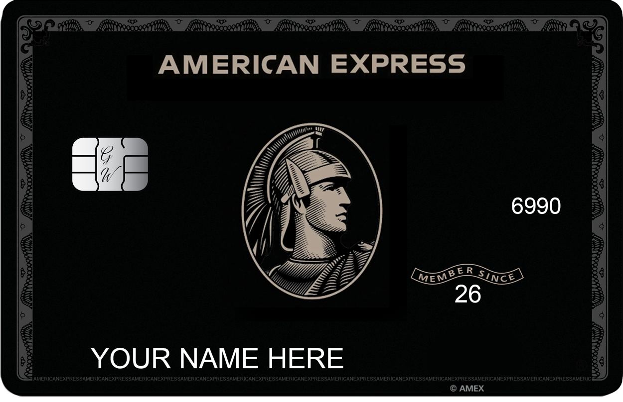 Black Centurion AMEX metal card by Gold Wraps, premium matte black stainless steel luxury card