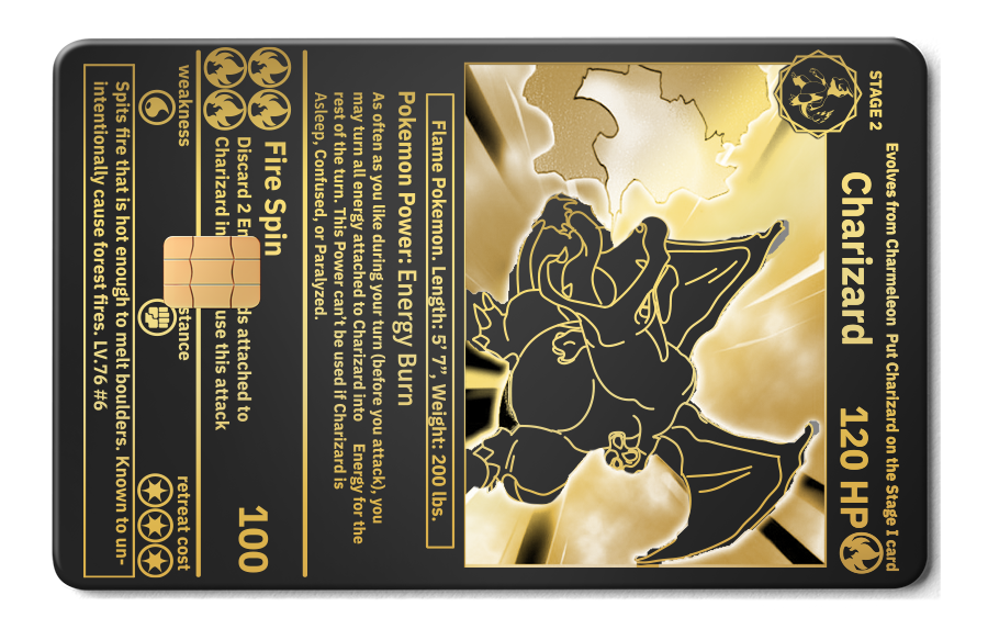 Charizard metal card by Gold Wraps, stainless steel collector card