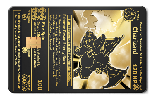 Charizard metal card by Gold Wraps, stainless steel collector card