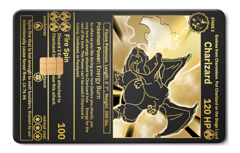 Charizard metal card by Gold Wraps, stainless steel collector card