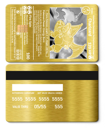 Premium Charizard metal card with modern luxury metal card finish and custom color design