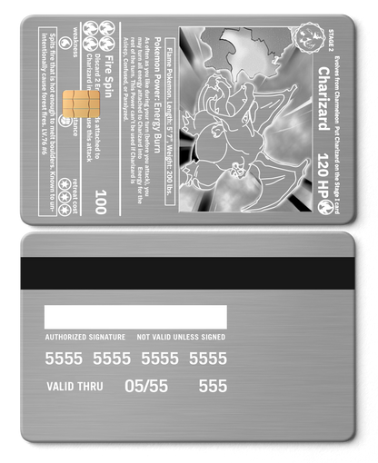 Exclusive Charizard metal card with premium metal card craftsmanship and vibrant luxury color options for global collectors