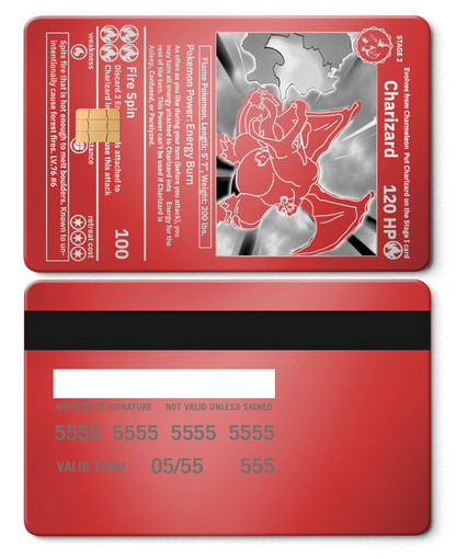 Luxury Charizard metal card with sophisticated engraved metal card design and high-end color variations for global collectors