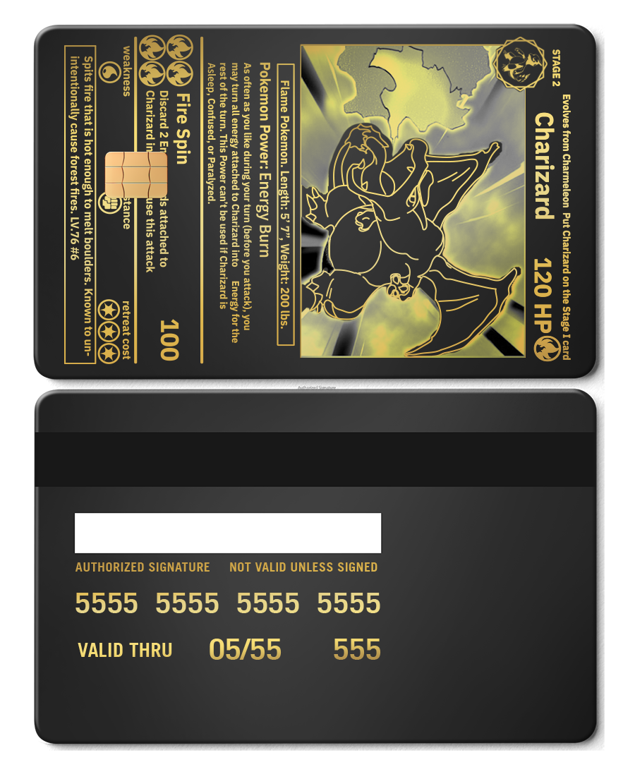 Exclusive Charizard metal card with sophisticated metal card finish and premium color design for global collectors