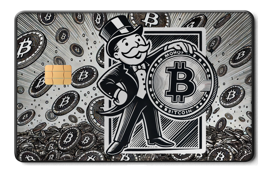 Crypto Monopoly metal card by Gold Wraps, stainless steel crypto-themed design
