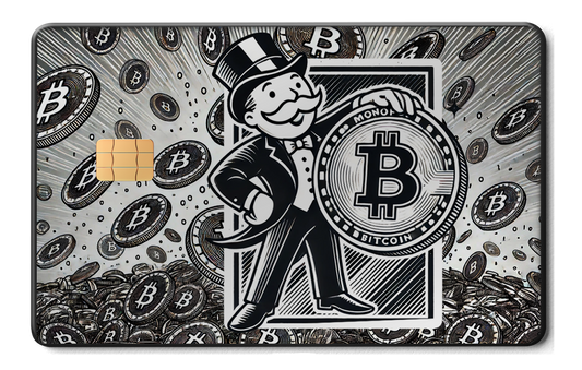 Crypto Monopoly metal card by Gold Wraps, stainless steel crypto-themed design