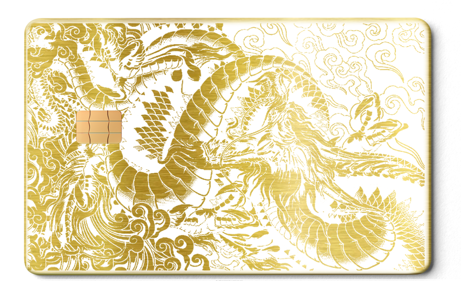 High-end Dragon of the East metal card with premium metal card construction and elite international color variations