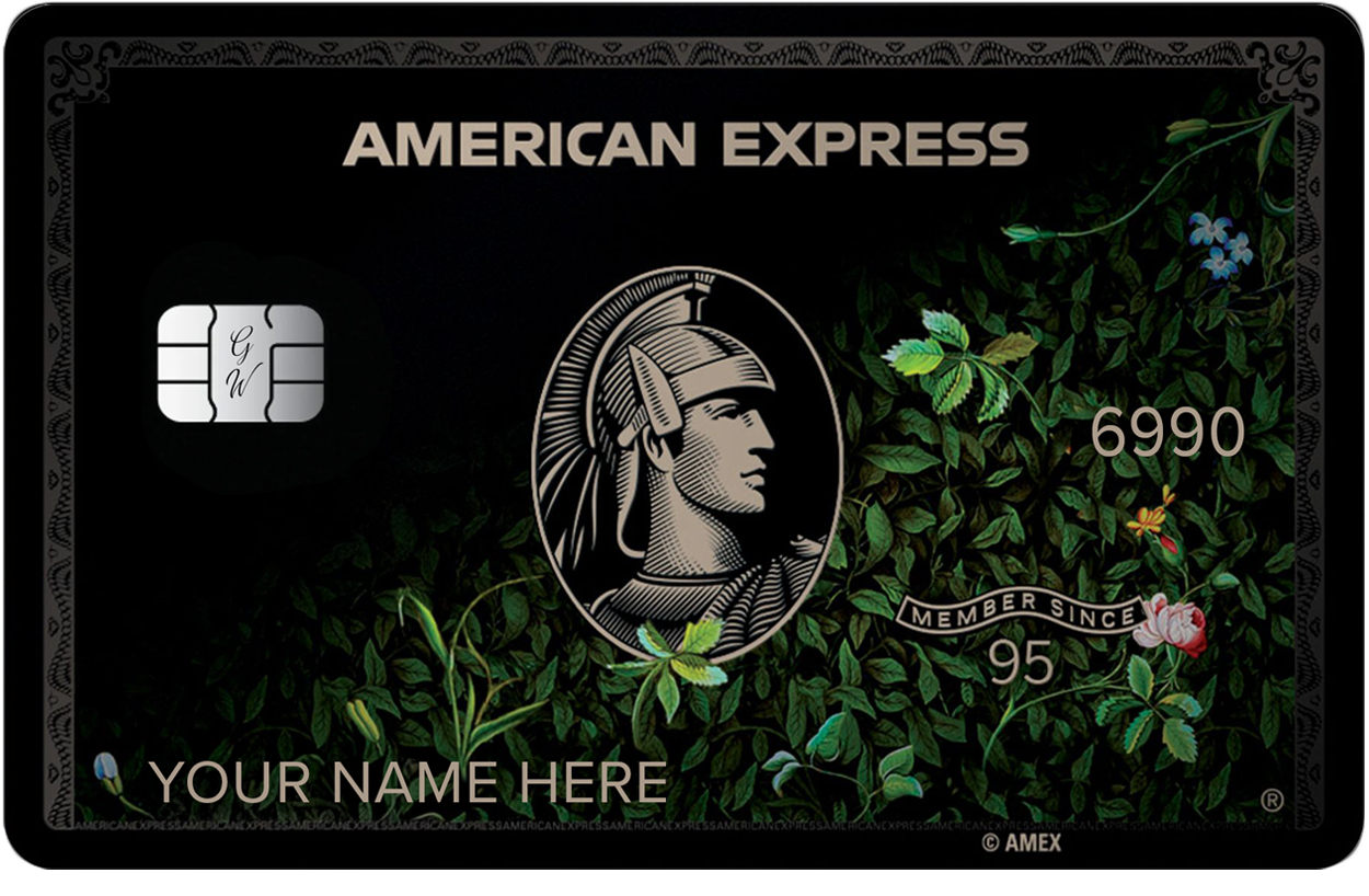 Floral Black AMEX metal card by Gold Wraps, matte black stainless steel with floral design