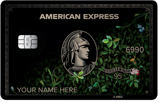 Floral Black AMEX metal card by Gold Wraps, matte black stainless steel with floral design