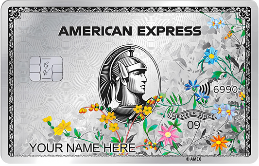 Flowers Platinum AMEX metal card by Gold Wraps, platinum stainless steel with floral design