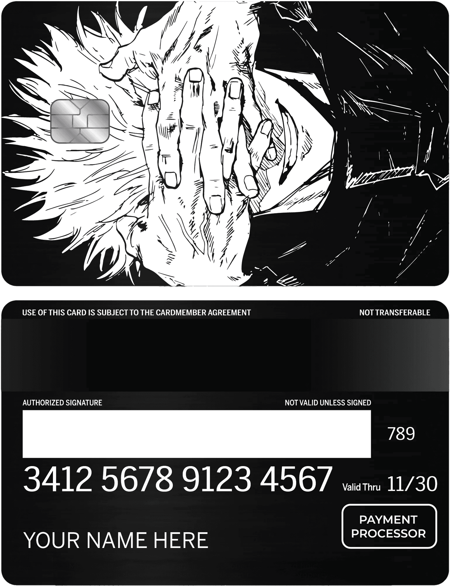 Exclusive Gojo Satoru vertical metal card with high-end engraved anime design