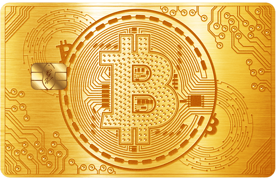 Gold Bitcoin metal card by Gold Wraps, premium gold stainless steel crypto card