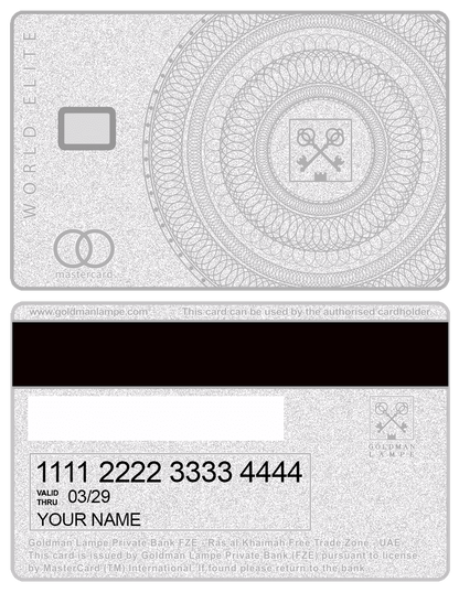 Exclusive Goldman Lampe silver metal card with elegant silver finish and sophisticated design for global clients