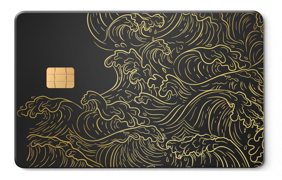 Hokusai Wave metal card by Gold Wraps, stainless steel with Japanese wave art