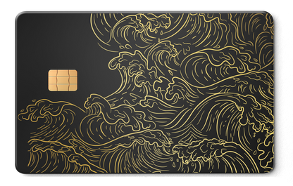 Hokusai Wave metal card by Gold Wraps, stainless steel with Japanese wave art