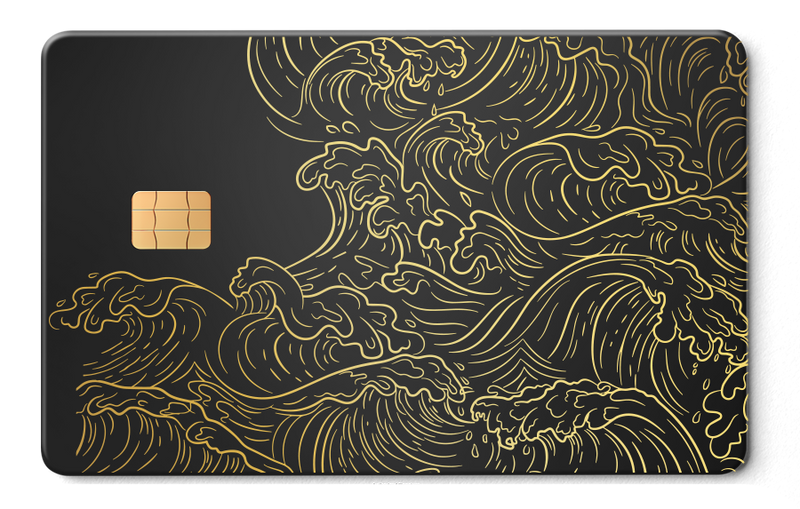 Hokusai Wave metal card by Gold Wraps, stainless steel with Japanese wave art