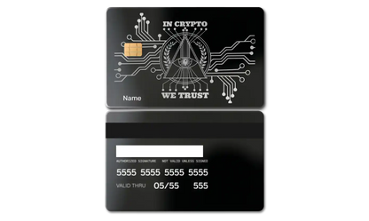 Premium In Crypto We Trust metal card with modern metal card styling and high-end cryptocurrency design