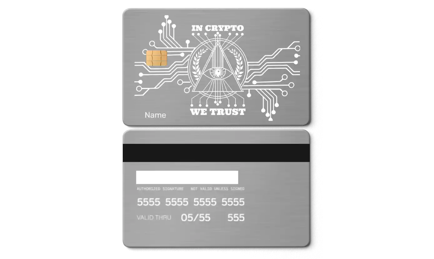 High-end In Crypto We Trust metal card with luxury metal card detailing for elite global cryptocurrency collectors