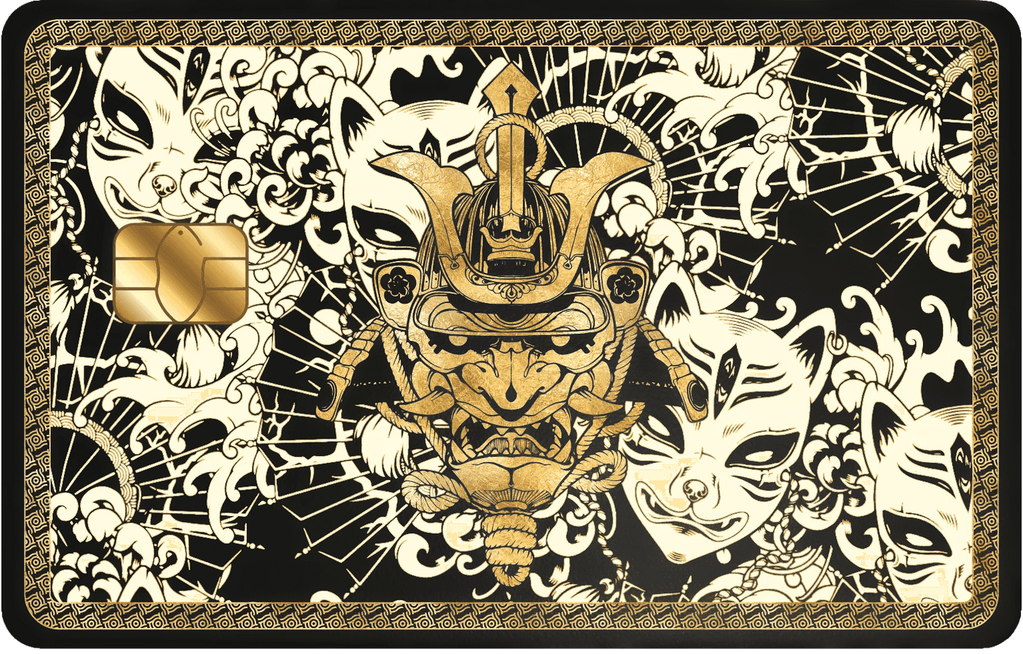 Japanese Samurai metal card by Gold Wraps, stainless steel with samurai warrior design