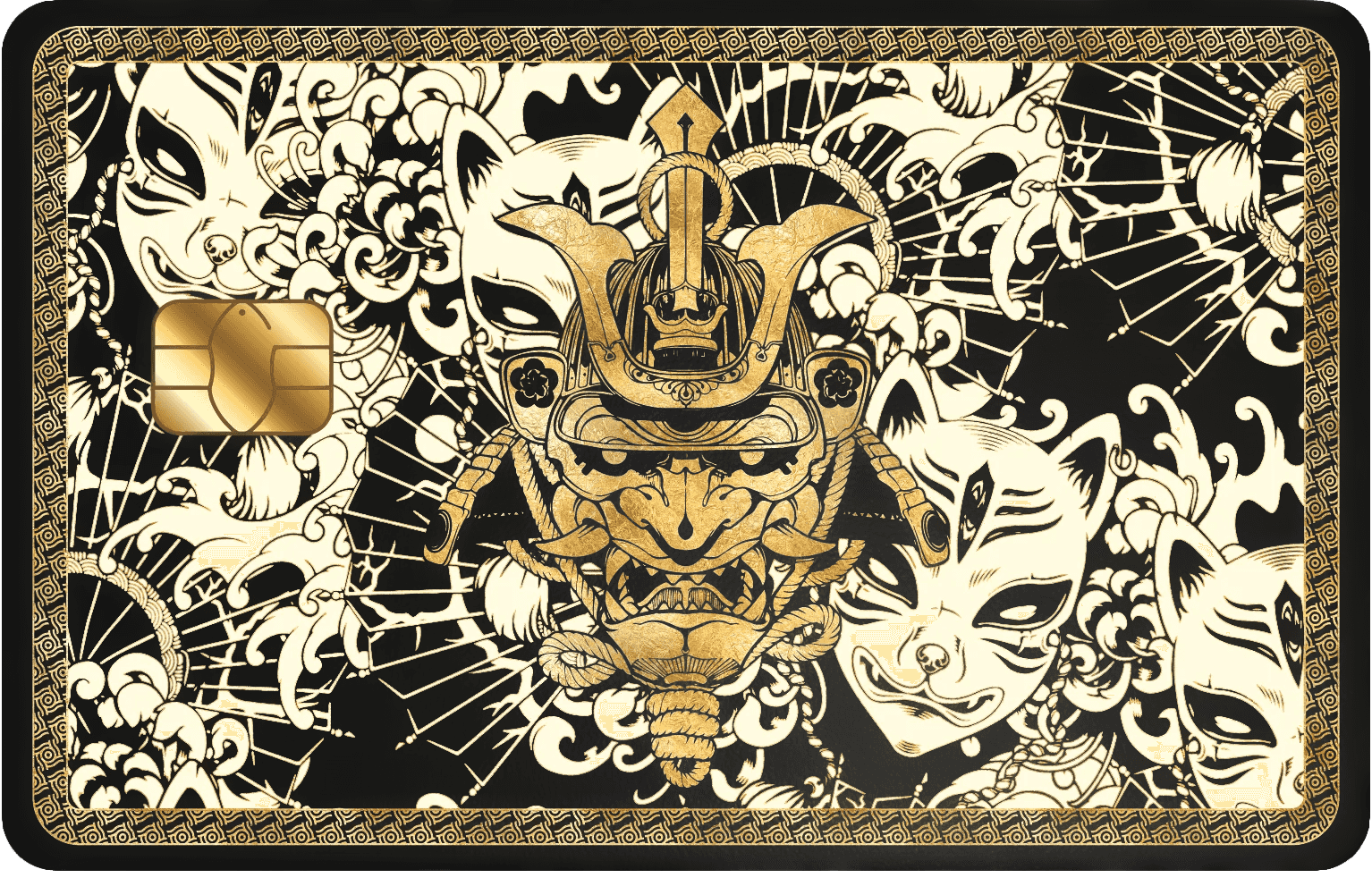 Japanese Samurai metal card by Gold Wraps, stainless steel with samurai warrior design