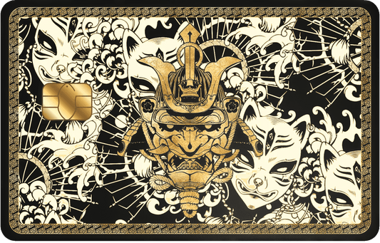 Japanese Samurai metal card by Gold Wraps, stainless steel with samurai warrior design