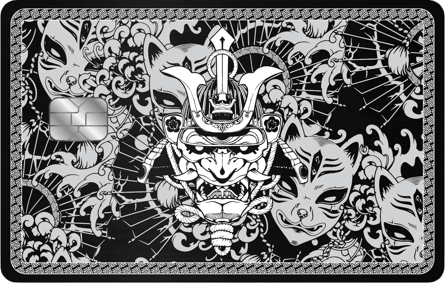 Luxury Japanese Samurai metal card featuring intricate warrior engraving