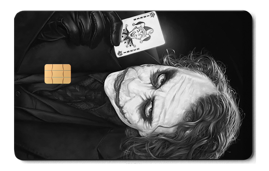 Joker metal card by Gold Wraps, stainless steel with Dark Knight Joker design