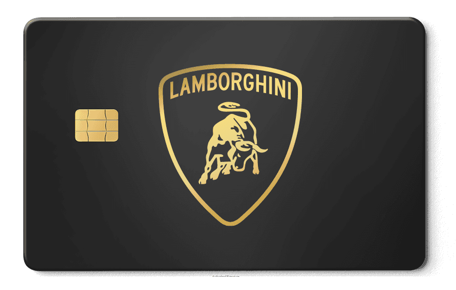 Lamborghini metal card by Gold Wraps, premium stainless steel supercar design