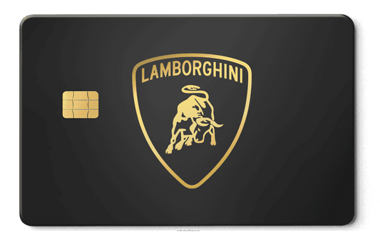Lamborghini metal card by Gold Wraps, premium stainless steel supercar design