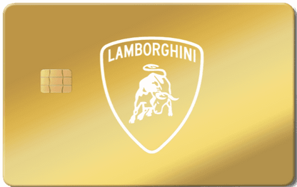 Exclusive Lamborghini metal card designed for high-net-worth luxury car enthusiasts, Gold metal card with Lamborghini logo and chip, luxury custom design