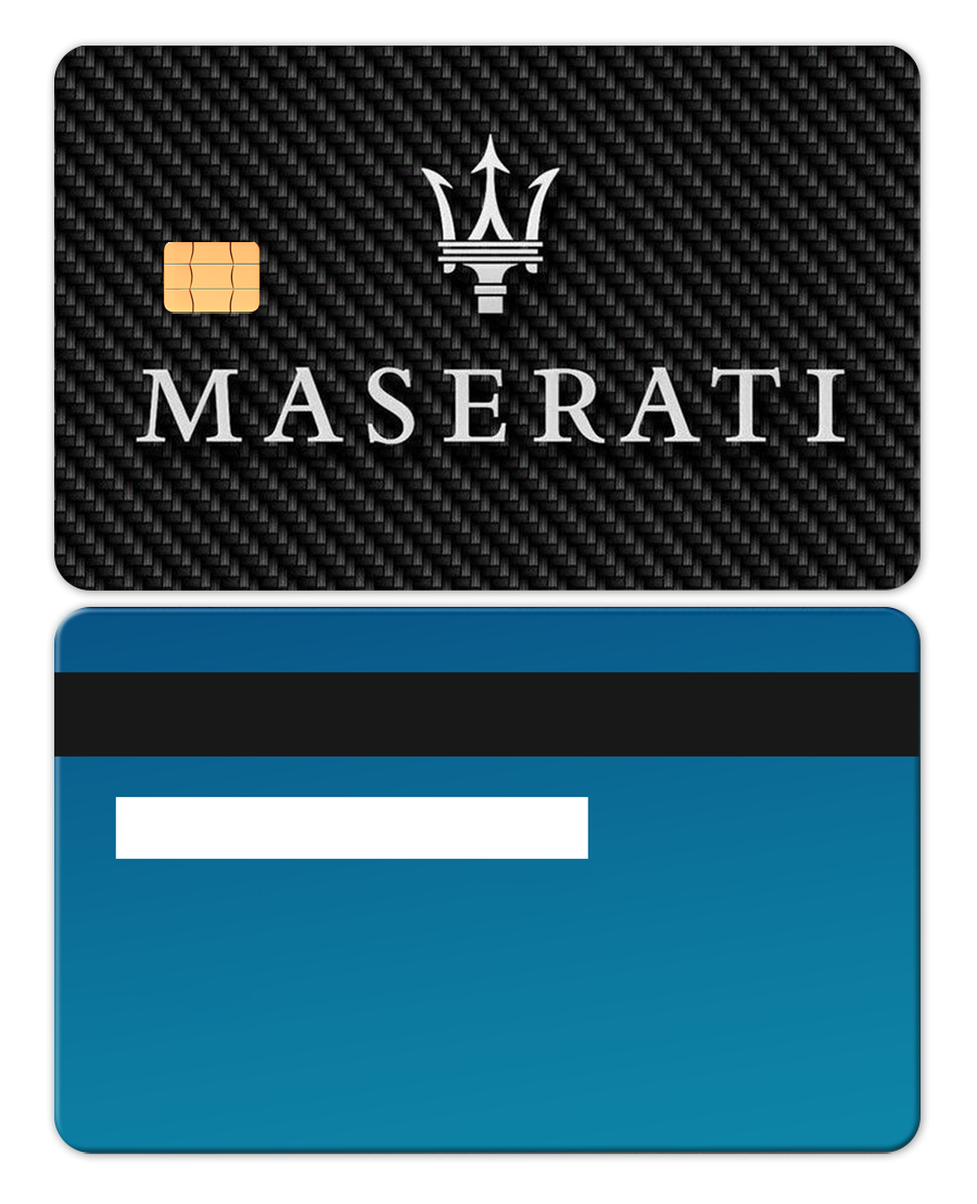 Maserati metal card with intricate engraved artwork, premium custom metal card for international collectors