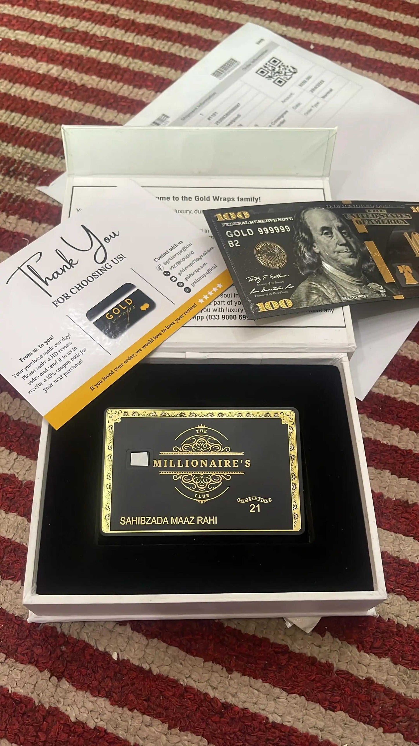 Exclusive Millionaires Club metal card featuring sophisticated luxury styling