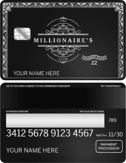 High-end Millionaires Club metal card with premium finish for international clients