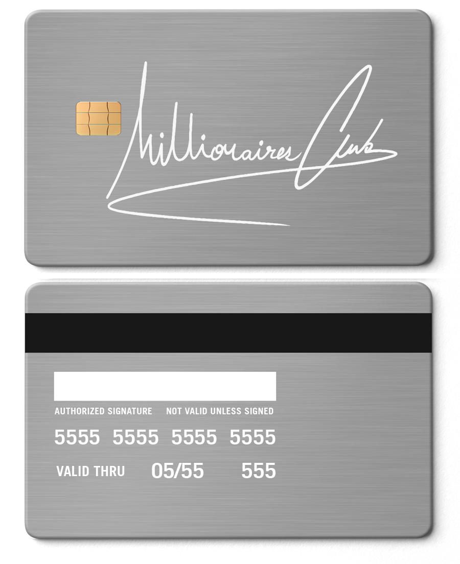 Premium Millionaires Club metal cards with detailed engraved design, luxury metal cards for collectors worldwide