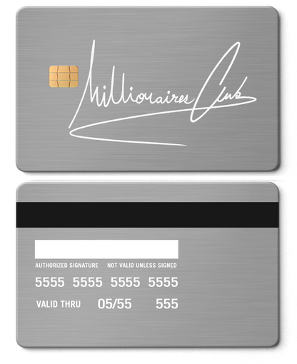Premium Millionaires Club metal cards with detailed engraved design, luxury metal cards for collectors worldwide