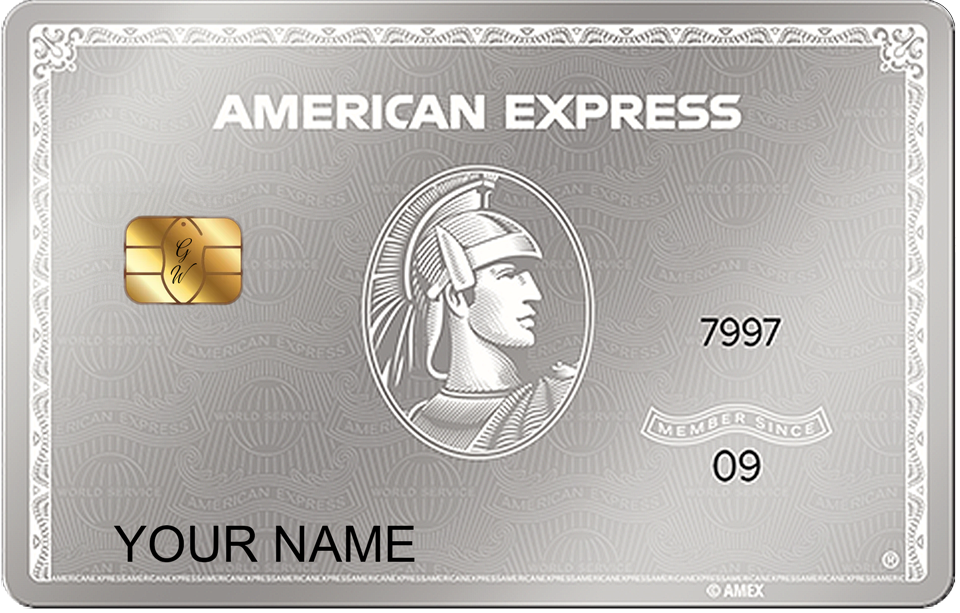 Mirror Platinum AMEX metal card by Gold Wraps, mirror-polished platinum stainless steel luxury card