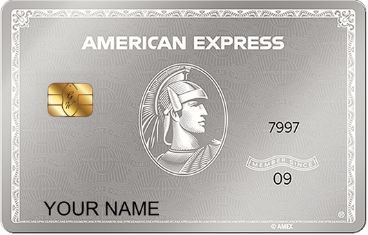 Mirror Platinum AMEX metal card by Gold Wraps, mirror-polished platinum stainless steel luxury card