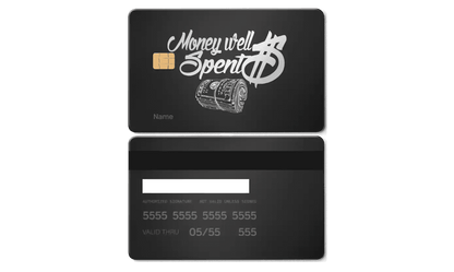 Luxury Money Well Spent metal card featuring high-end engraved detailing