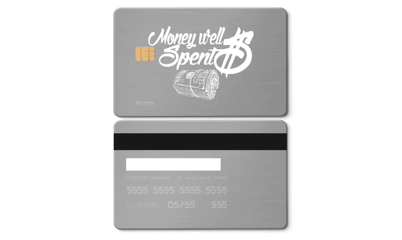 Exclusive Money Well Spent metal card with sleek modern professional design