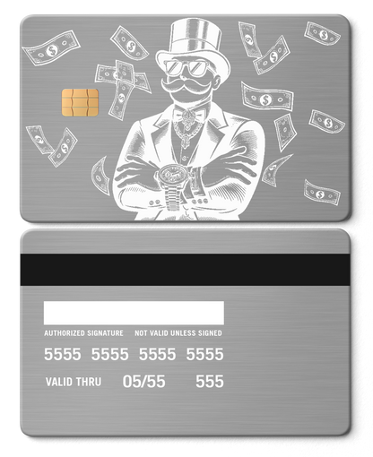 Collector showcase of Monopoly Boss metal cards, high-end luxury custom metal cards worldwide