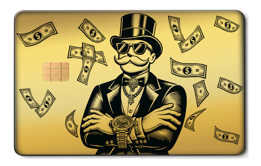 Monopoly Boss metal card by Gold Wraps, premium stainless steel Monopoly Man design