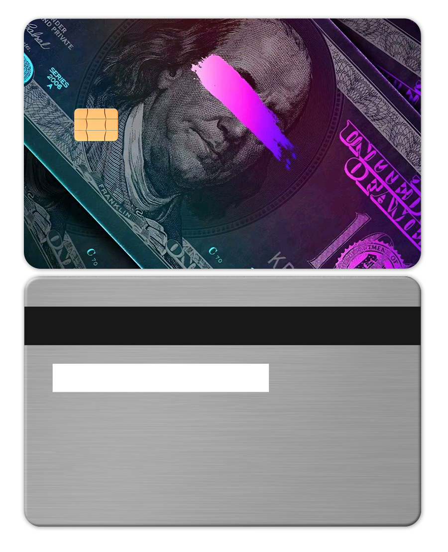 Custom engraved Neon Franklin metal card with intricate design, premium metal card for international collectors