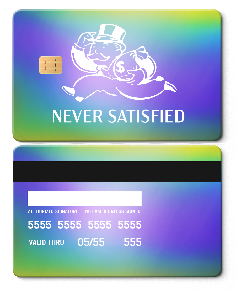 Exclusive luxury Never Satisfied metal card with premium engraving, elite custom metal card for international markets